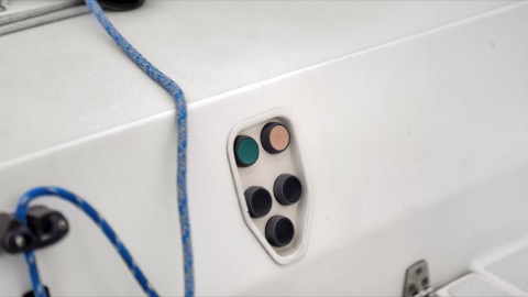 Photo of the Pegasus Racing J-E100 — Traveler control led under the deck to free up the cockpit