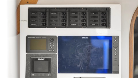 Photo of the Pegasus Racing J-E100 — B&G chart plotter, B&G heading and wind display, backup GPS