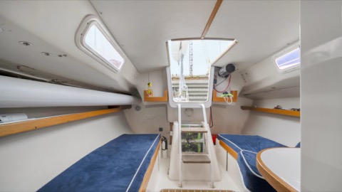 Photo of the Pegasus Racing J-E100 — Aft view of companionway and view of the main sheet tube
