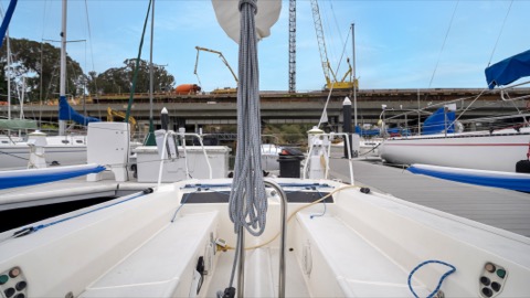 Photo of the Pegasus Racing J-E100 — Open aft cockpit, very spacious with the traveler located behind the tiller